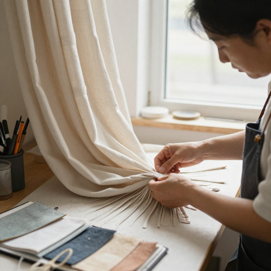 Master artisan crafting custom window treatments